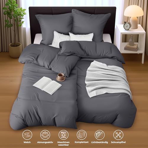 Image of Utopia Bedding Double Duvet Cover - Microfibre Duvet Cover 2 x 135 x 200 cm + 2 x Pillowcases 80 x 80 cm - Grey