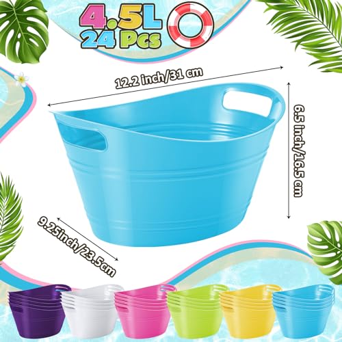 Norme 24 Pcs Oval Storage Tub with Handles, 4.5l Plastic Ice Buckets Bulk for Wine Beer Champagne Drink Cooler Beverage Storage Tub for Parties BBQ Weddings Outdoor Celebration(Pastel Colors) by Norme - Image 4