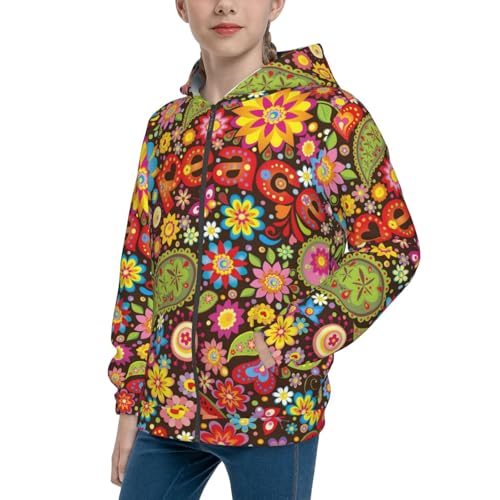 Hippie Peace Love Kids Pullover Hoodies Boys Zip Up Sweatshirts Girls Athletic Clothes with Pocket
