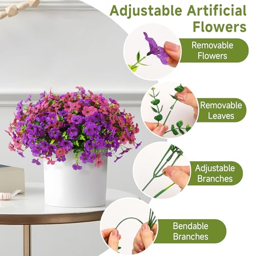 Alupssuc 24 Bundles Artificial Flowers for Outdoors Decoration, UV Resistant Silk Violet with Leaf Grass and Eucalyptus Fake Plants for Outside Indoor Yard Home Patio Porch Decor,  image 2