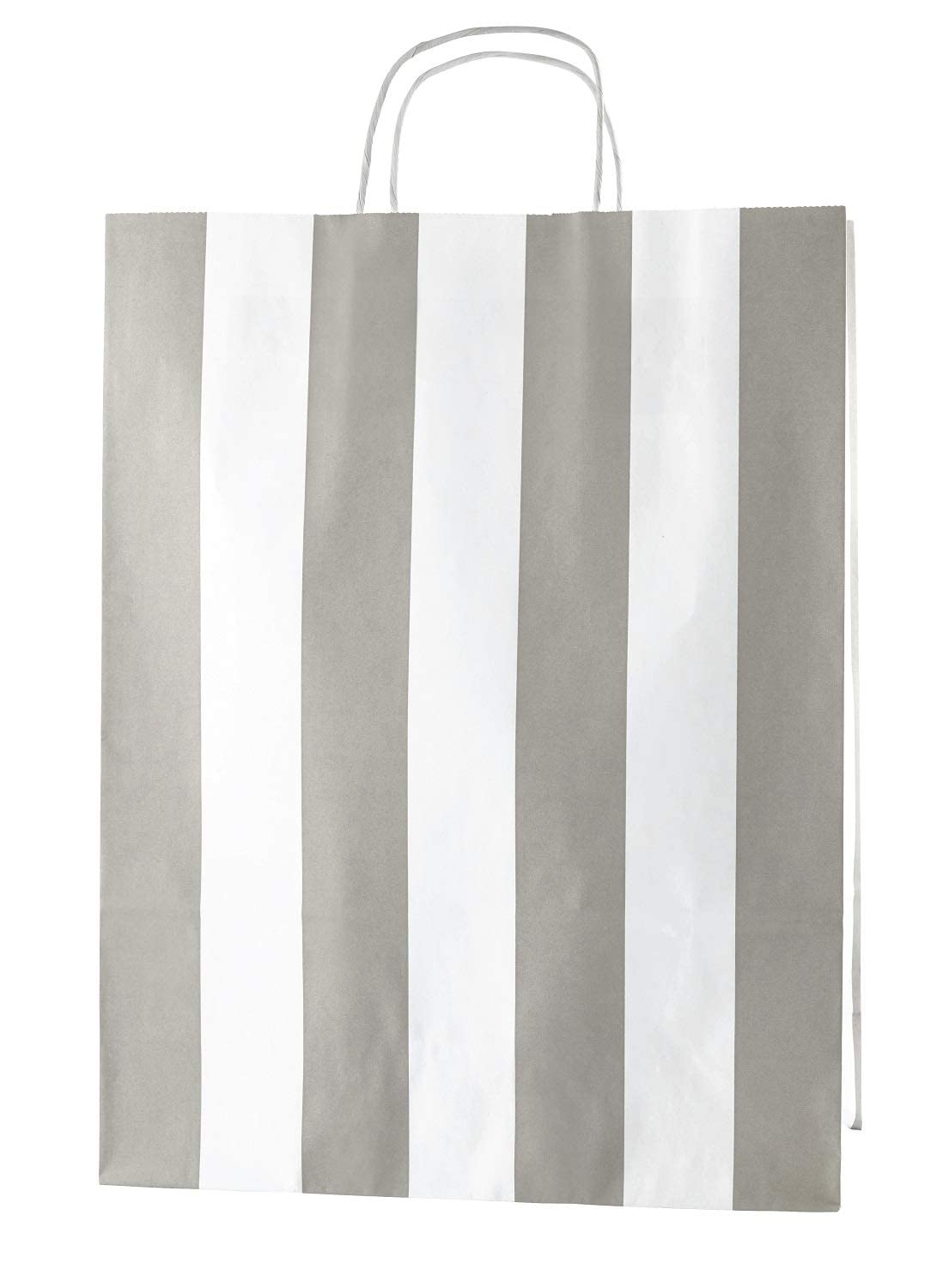 Thepaperbagstore 200 Light Grey/White Stripe Paper Bags With Handles - Colourful Paper Gift Bags for Adults and Kids - Paper Carrier Bags for Shopping, Party, Birthdays and Weddings 32x12x41cm