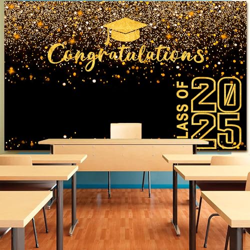 Fondo Decorativo Graduación 8x6 FT Clase 2026 Negro Dorado miniatura 3