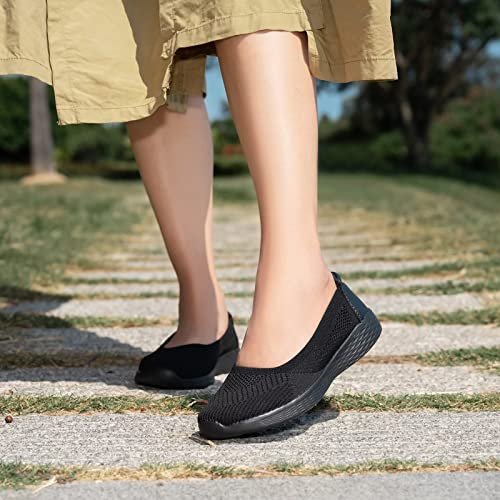 Tiosebon Women's Low-Top Flat Ultra Lightweight Breathable Mesh Slip On Shoes All Black 39 #TOP3