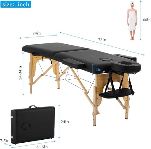 Miniatura 7 de HHS Mesa de masaje portátil de spa, cama de masaje plegable de madera de 84 pulgadas, cama de esteticista, cama de spa, cama de pestañas, salón de