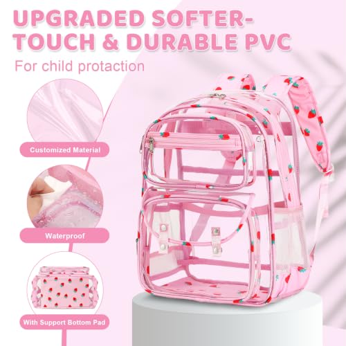 ACESAK Clear Backpack for Girls Heavy Duty with Lunch Bag, Pink Strawberry by ACESAK - Used condition - Image 4