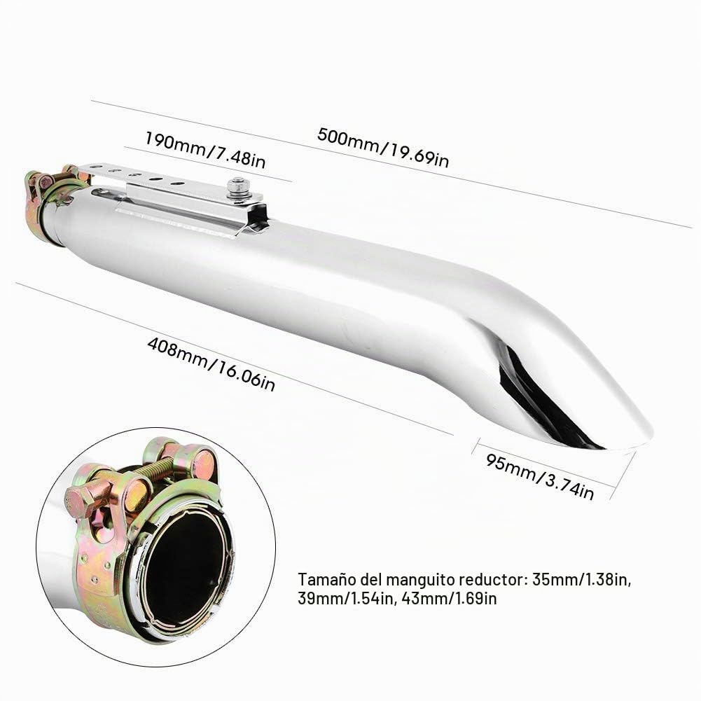 EBTOOLS para silenciador personalizado Tubo de escape, silenciador de escape de galvanoplastia de tubo de escape universal de motocicleta de acero inoxidable de hierro con reductor de 35/39/43mm