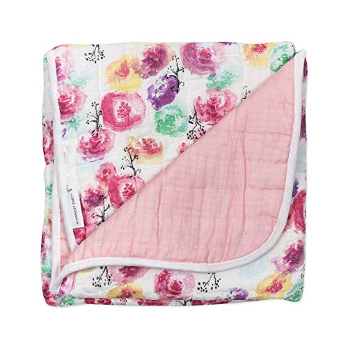 Image of HonestBaby Hand-Quilted Baby Blanket Reversible 100% Organic Cotton for Infant Boys, Girls, Rose Blossom/Dip Dye, One Size