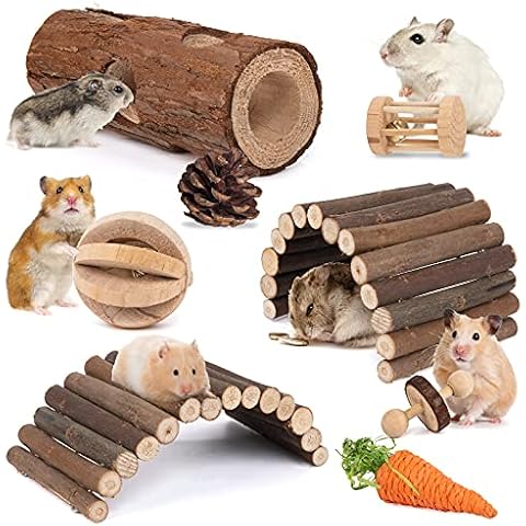 Sofier Toys Accessories for Cage Natural Guinea Pig and Chews for Teeth Rat Toys Chinchilla Toys Wood Hideout Hamster Bridge Apple Wood Sticks Cover