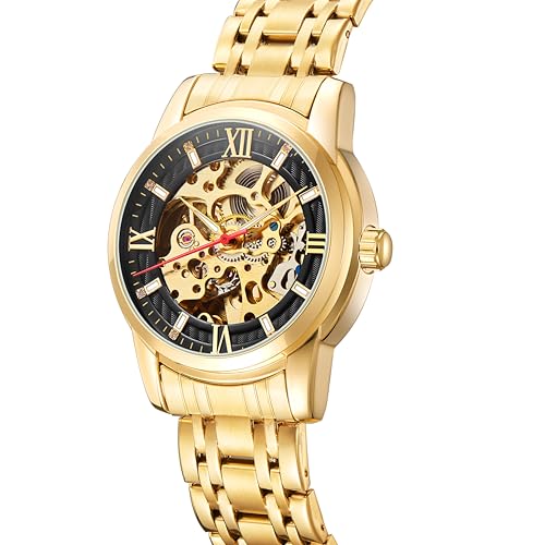 Image of Kenneth Scott Men's Watch, Mechanical Display and Stainless Steel Strap - K22311-GBGB, Gold