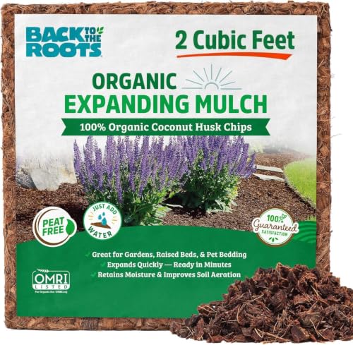 Back to the Roots 100% Organic Mulch, 58 Quart (2 Cubic ft), Expanding Coconut Husk Block for...