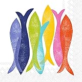 Boston International IHR 3-Ply Cocktail Beverage Paper Napkins, 20-Count, 5 x 5-Inches, Hand Stamp Fish