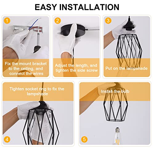 Vintage Black Pendant Light Fixture, Retro Farmhouse Mini Glass Pendant Lighting Industrial Cage Pendant Lamp for Kitchen Island, Dining Room, Bedroom, Hallway, Entryway - Image 8