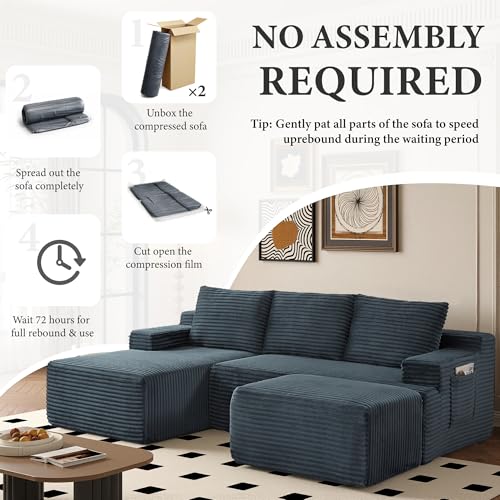 Image of 96 inch Sectional Couches for Living Room Cloud Couch Sofa with L-Shape Upholstered Boneless Couchs Modern Modular Sectional Couch with Chaise (Dark Grey, 96.1 inch U Shape with Left Facing Chaise)