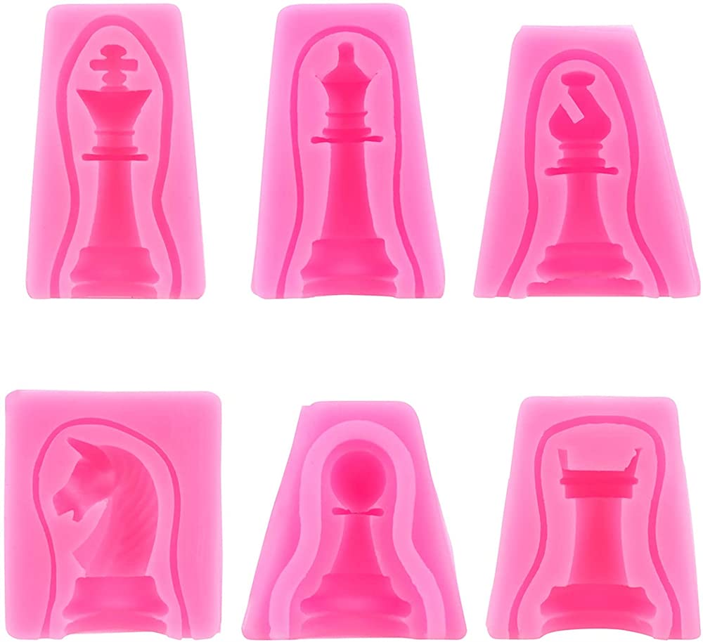International Chess Moulds, ELECDON Chocolate Candy Moulds Chess Silicone Mould Craft Resin Casting Mould Cake Cupcake Fondant Candy Jewelry Silicone Baking Tool for DIY Making Projects, 6 Pcs