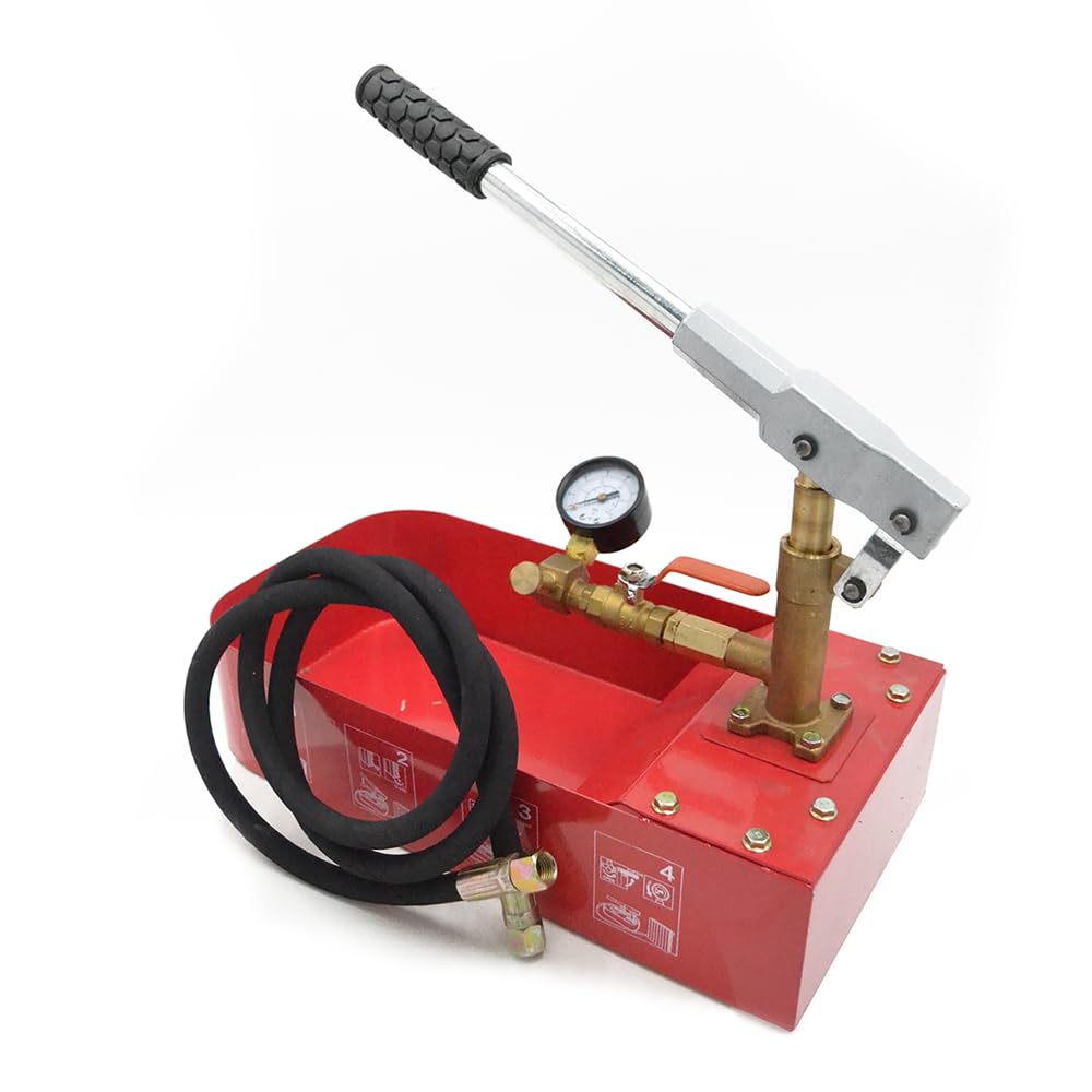 3S SuperSamaStore Pompa Manuale Prova e Carico Impianti, Struttura in Metallo, Tubo Flessibile 200 Cm, Manometro, Rubinetto a Sfera, per Impianto Idraulico, Riscaldamento e Solare Termico
