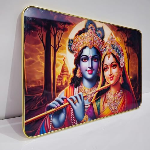 Image of Masstone Radha Krishna Crystal Embedded High Gloss Wall Painting, Golden Slim Frame, 45x30 Cm Wall Art for Living Room, Bedroom, Office & Home Decor (CRG04)