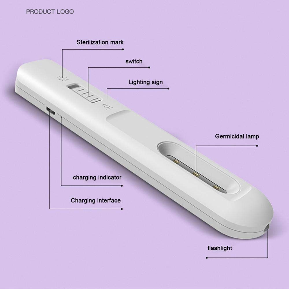Lámpara esterilizadora UV, lámpara ultravioleta portátil de mano, luz UVC recargable para linterna de palo para mascotas domésticas