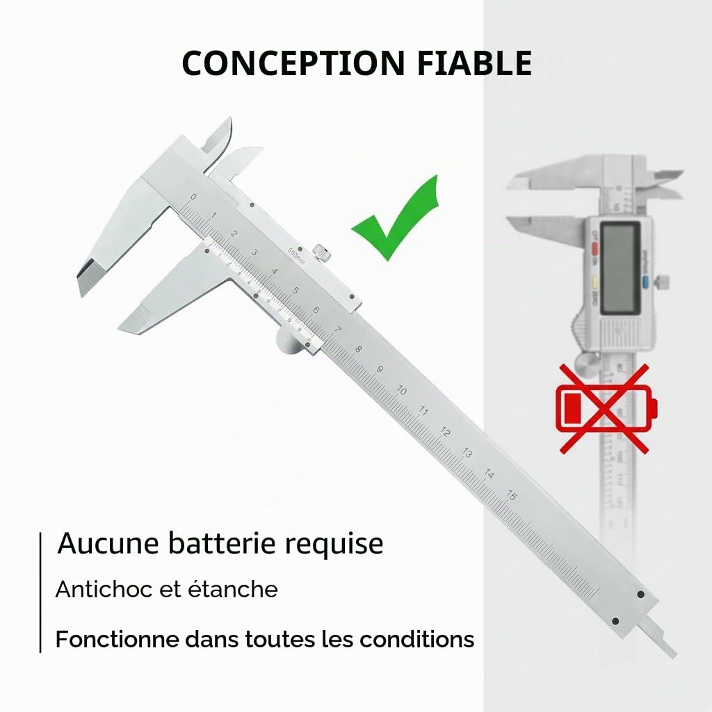 Pied à Coulisse 0-150mm Précision 0,02mm en Acier Inoxydable Vernier Mécanique Outil de Mesure Professionnel pour Bricolage Industrie et Atelier Calibre à Coulisse avec Étui de Rangement Robuste