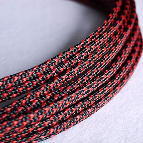 5/20/50/200 Meters Black & Red - 6mm PET Expandable Sleeving High Density Sheathing Plaited Cable Sleeves - (Color: 50m Black Red)