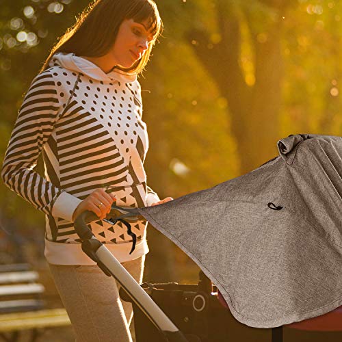 WD&CD Sonnensegel Kinderwagen mit UV Schutz 50+ und Wasserdicht, Double layer fabric mit Sichtfenster und extra breite Schattenflügel, Grau