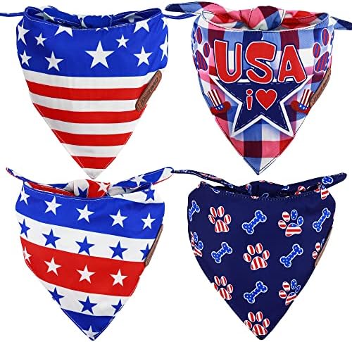 DeerBAO Dog Bandanas 4Pack,4th of July Dog Bandanas,American Flag Pet Patriotic Scarf,Premium Durable Fabric,Adjustable Fit,Unique Shape,Suitable for All Kinds of Dogs,Provide Various Sizes (L,Flag)