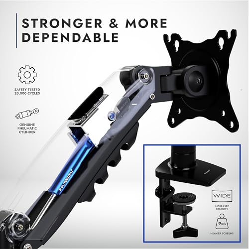 Invision Single Monitor Arm Desk Mount for 19 to 32 Inch Screens - VESA 75 & 100mm Stand Clamp - Tool Free Height Adjustment with Tilt Swivel Rotate - Increased Load Capacity from 2-9kg (MX200) - 2