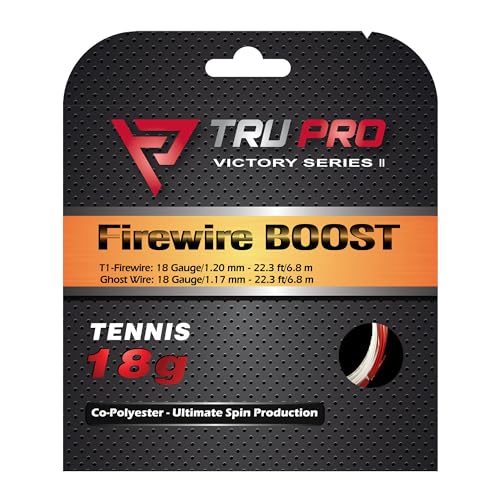 TRU PRO Firewire Boost - Tennis String (Hybrid Poly/Poly): Ultimate Ball Bite with Added Arm-Friendliness (18g, 2x6.8 m RED/White)