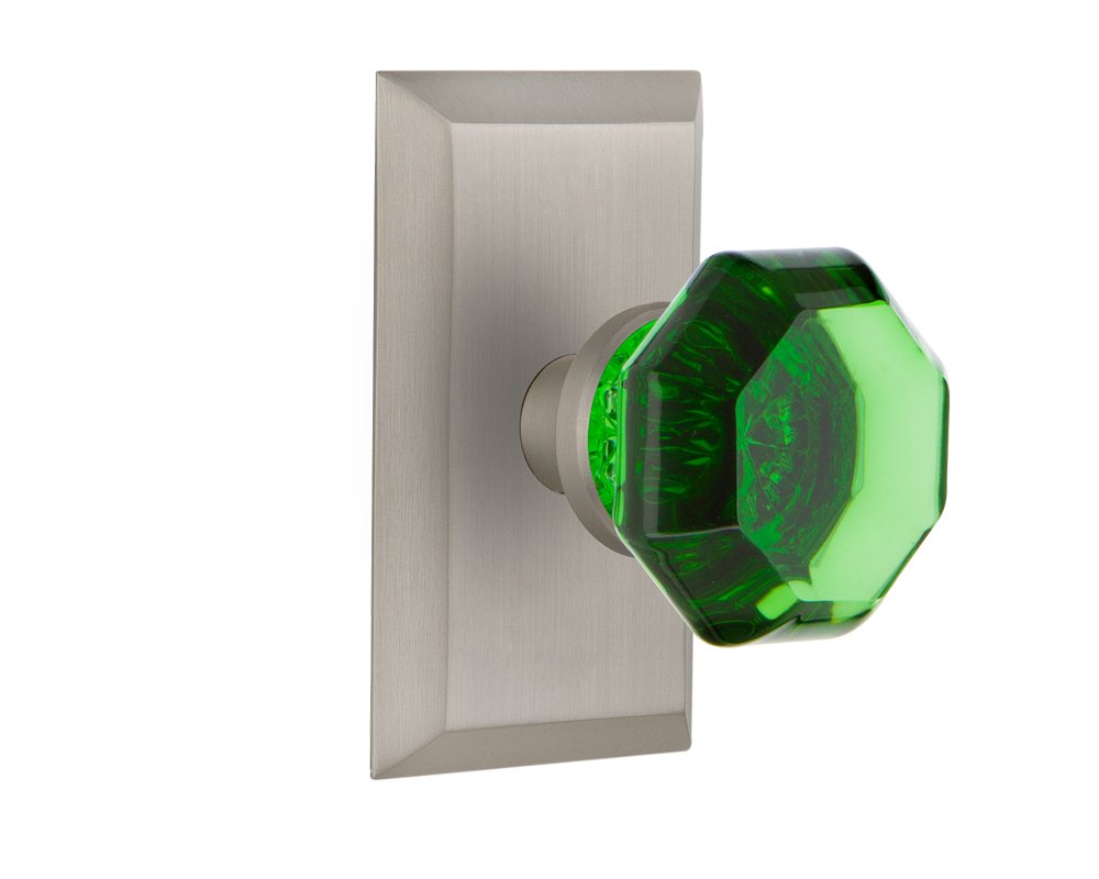 Nostalgic Warehouse 722654 Studio Plate Single Dummy Waldorf Emerald Door Knob in Satin Nickel