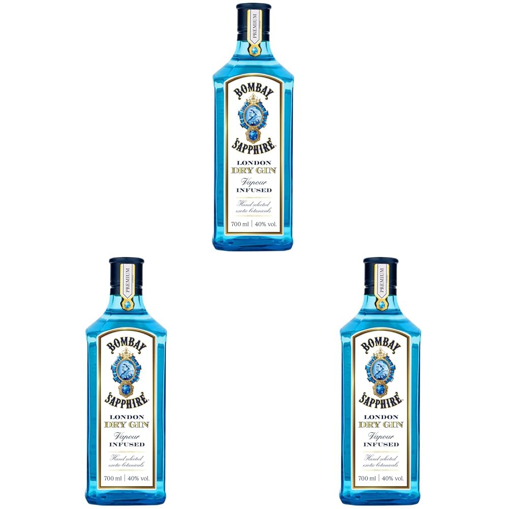 Bombay Sapphire London Dry Gin, 40 Vol-%, 70 cl / 700 ml, zu 100% per Dampfinfusion destillierte Spirituose mit 10 erlesenen Botanicals (Packung mit 3)