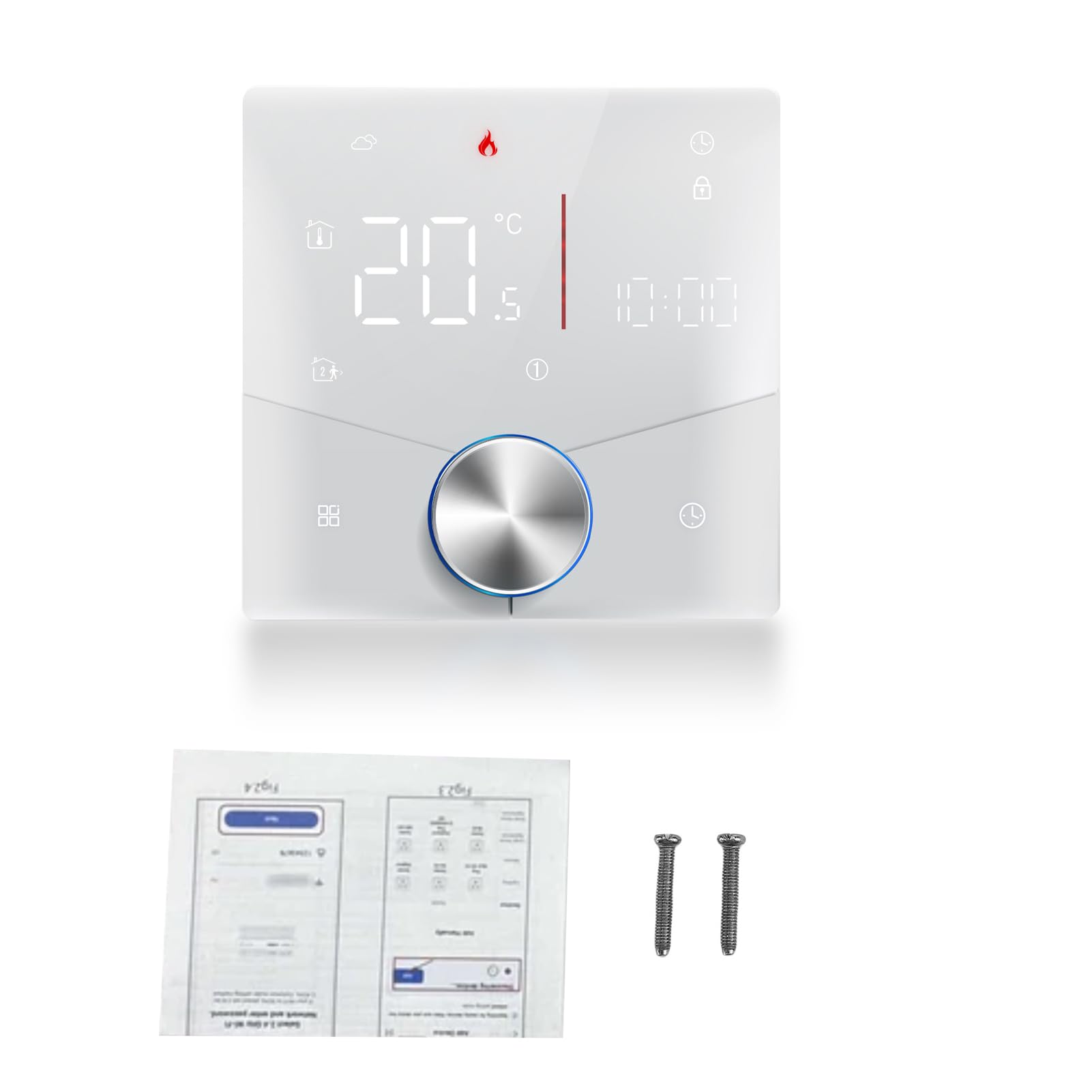 Hyuduo Inteligentny Termostat WiFi, Sterownik Wodnego Ogrzewania Podłogowego 5A ze Sterowaniem za pomocą Aplikacji, Programowalny Co tydzień Panel Dotykowy, Pokrętło Kolorowego Oświetlenia,