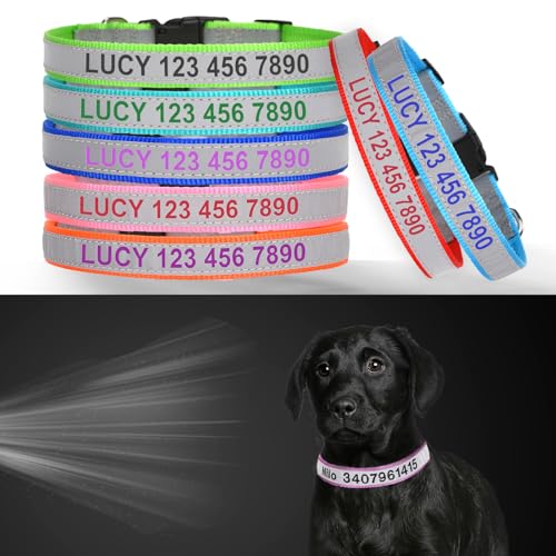 GIVEUBED Reflective Personalized Dog Collar, Adjustable Nylon 5 Sizes Buckle Collars,Custom Embroidered Pet Name and Phone Number for boy Girl Dog Puppies,Red