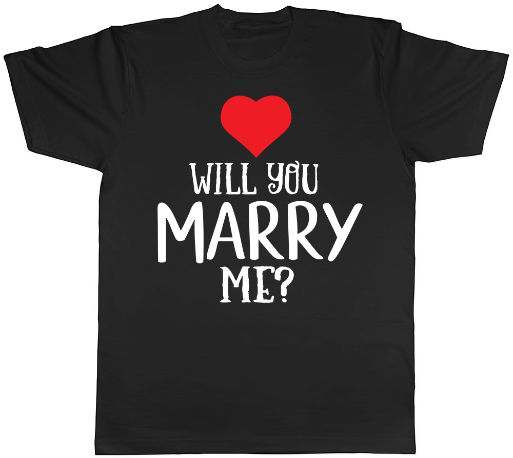 Shopagift Will You Marry Me? Love Heart Valentines Proposal Mens Short Sleeve T-Shirt Black