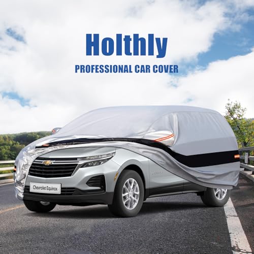 Image of Holhtly Car Cover Custom Fit for Chevrolet Equinox, Car Covers for Automobiles All Weather Waterproof Sun Snow Rain Wind Dust Protection, Outdoor Car Cover Gray & Black