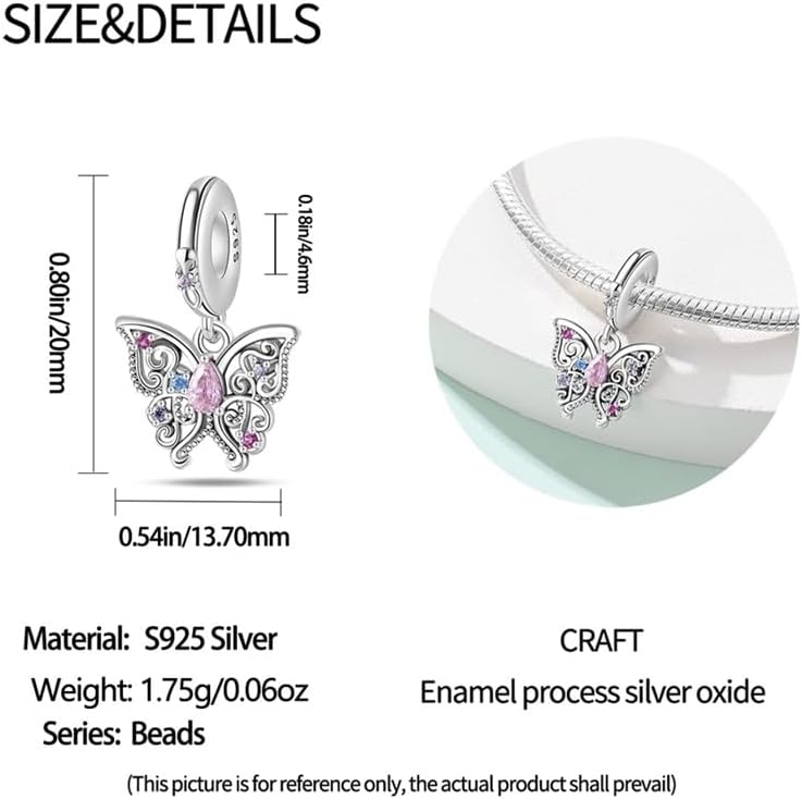 CYCUFF 925 Sterling Silver Charms Suitable for Bracelets Charms Beads, Charm Necklaces Jewellery Gift for Women Family Friends (Romantic Classic Butterfly Charm) - Image 3