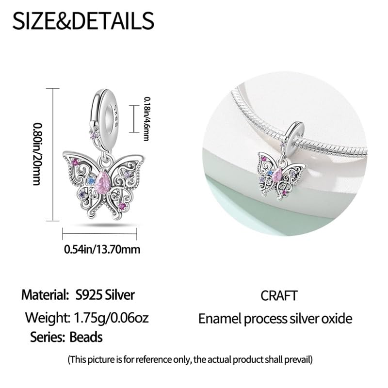 CYCUFF 925 Sterling Silver Charms Suitable for Bracelets Charms Beads, Charm Necklaces Jewellery Gift for Women Family Friends (Romantic Classic Butterfly Charm)3