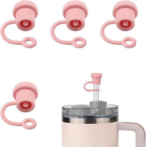 Juego de 4 fundas de pajilla, reutilizables, de silicona, a prueba de derrames, resistentes al polvo, con popote de 6 a 0.394 in de diámetro,