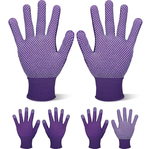 Shyyween 2 Pairs Quilting Machine Gloves Garden Cut Resistant Gloves Gardening Purple Glove with PVC Anti Slip Dots One Size for Quilters Free Motion Sewing Outdoor Work Berry Picking