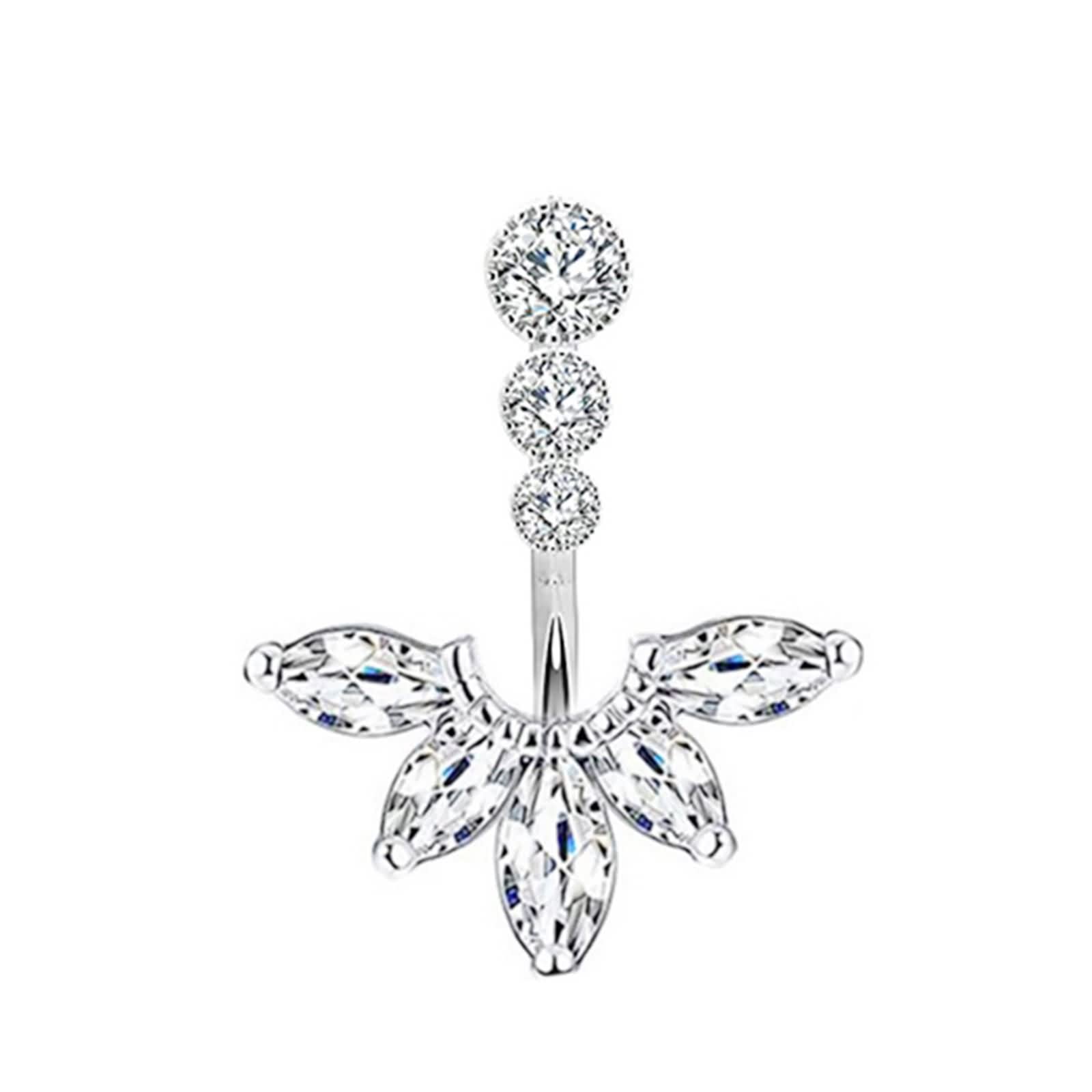 Nabelpiercing Chirurgenstahl, Bauchnabelpiercing Set 14 Gauge Schmuck Silber Herzblume und Runder Weißer Zirkonia 8 Stück