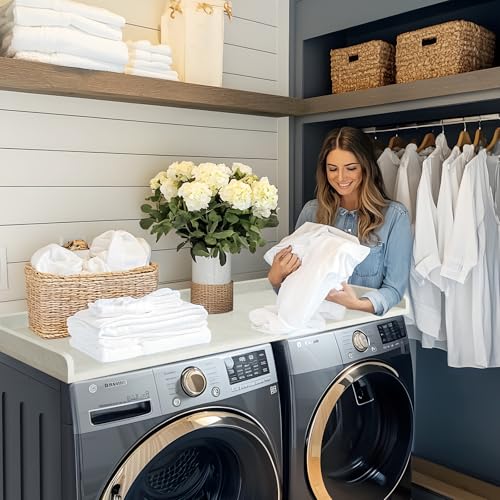 Kaboon Washer Dryer Countertop, Melamine Countertop with Edge Rails - 27.5" Depth x 54" Width Laundry Room Organization, Sea Salt/Greylish White