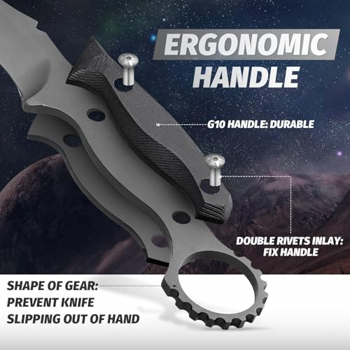 Foto von Golden Bird Outdoormesser mit fester Klinge, 12 cm, Überlebensmesser mit Griff G10, Jagdmesser mit Lederscheide, Outdoormesser