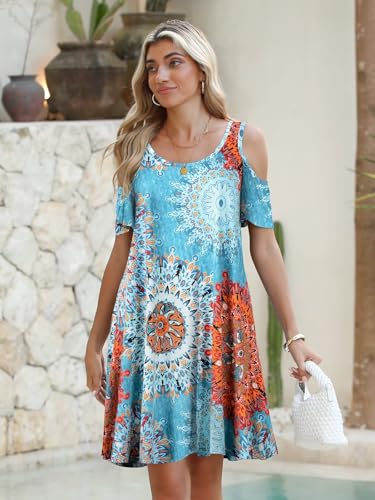 Image of BELAROI Womens Plus Size Dresses Short Sleeve Cold Shoulder Casual T Shirt Swing Dress Summer Beach Sundress