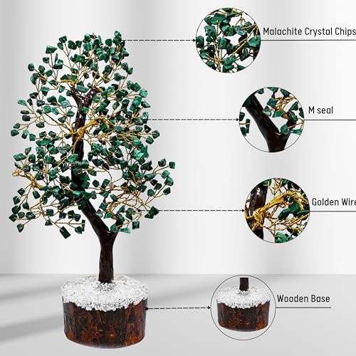 Image of Certified Malachite Crystal Tree for Good Luck - Healing Crystals Money Tree for Wealth, Positive Energy at Home Office - Decorative Spiritual Gifts for Vastu, House Warming
