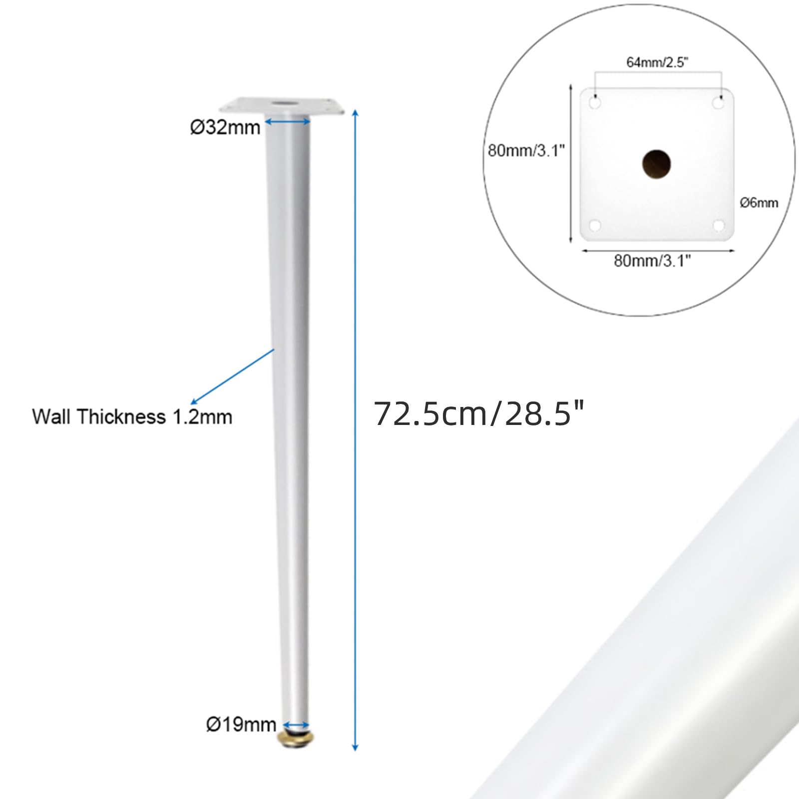 Generico Gambe per Mobili Piedini di Ricambio Bianchi 4 Pezzi Regolabili Conici in Ferro Verniciati A Spruzzo Altezza: 10,5-72,5 cm Piedini per Mobile 72,5 cm/28,5"