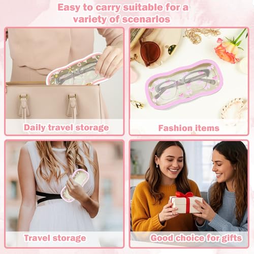 Image of 6 Pcs Glasses Case Hard Shell Clear Eyeglass Case for Women,Pink Bow Clear Eyeglass Case,Cute Durable Plastic Glasses Holder with Magnetic Closure