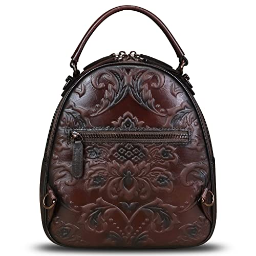 Image of Genuine Leather Backpack for Women Crossbody Shoulder Bag Vintage Rucksack Fashion Knapsack Purse Daypack Bag (Coffee)