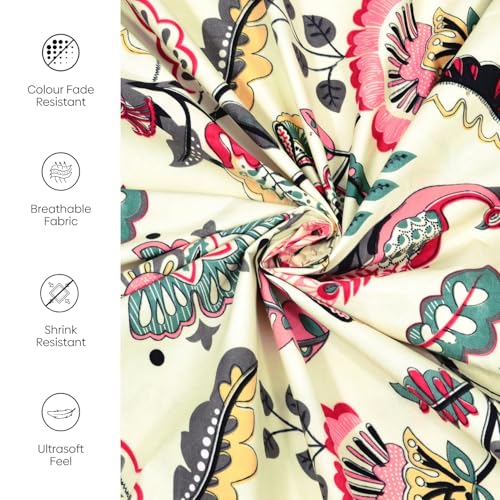 Image of Rivermoor 200 TC Ultrasoft Bedsheet for Double Bed | Queen Size Bed Sheet with 2 Pillow Covers | Cream Floral Print | 88 x 96 Inches | Breathable & Hypoallergenic