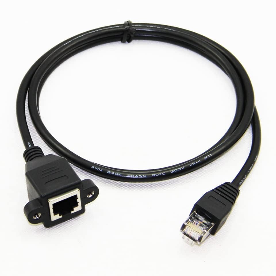 Image of SANCY 1.5 Meter RJ45 Ethernet Cable - Male to Female Screw Panel Mount, 8-Pin Extension, Pure Copper Shielded, LAN Network Cable for Wall Mounting