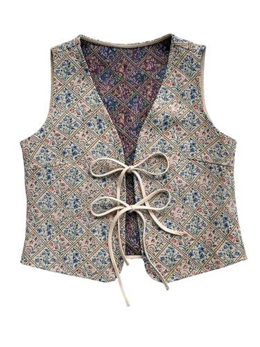 GORGLITTER Women's Tie Front Cardigan Boho Embroidery Tops Sleeveless Western Vest Tops Country Cowgirls Outfits