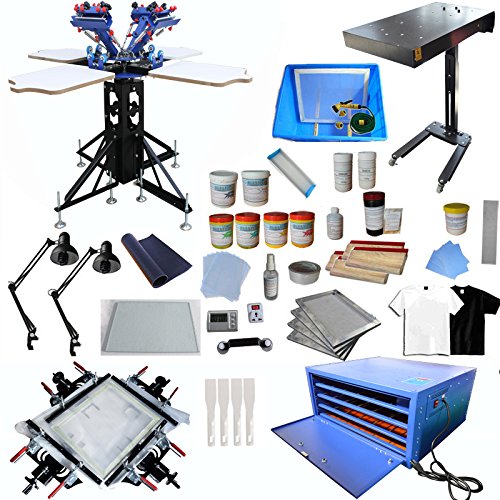 Screen Printing Kit 4 Color 4 Station Screen Printing Machine, Screen Platen, Rotating Press