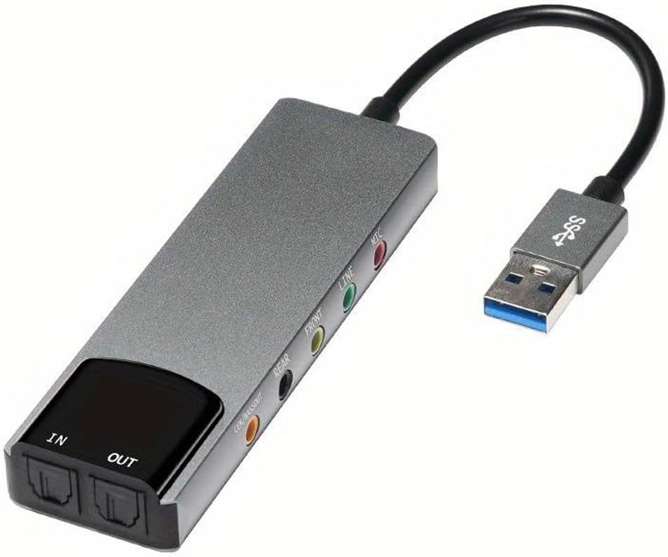 Premium USB 6-Channel Surround Sound Card Adapter with Optical Audio Input Output for PC